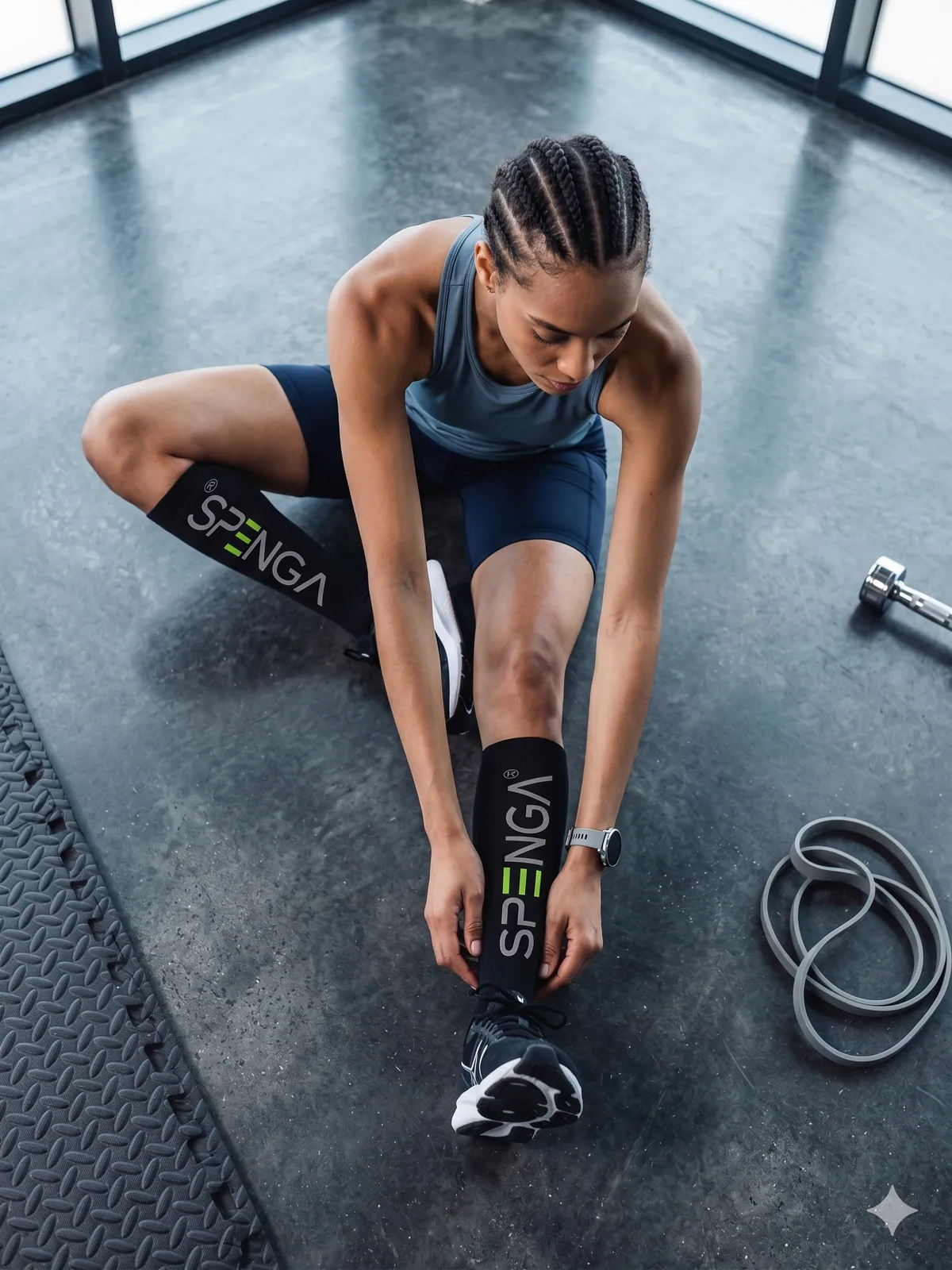 Athlete wearing medical-grade compression socks during a recovery session